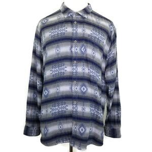 Carbon2Cobalt Mens Size XXL Geometric Gray Blue Button Up Long Sleeve Shirt